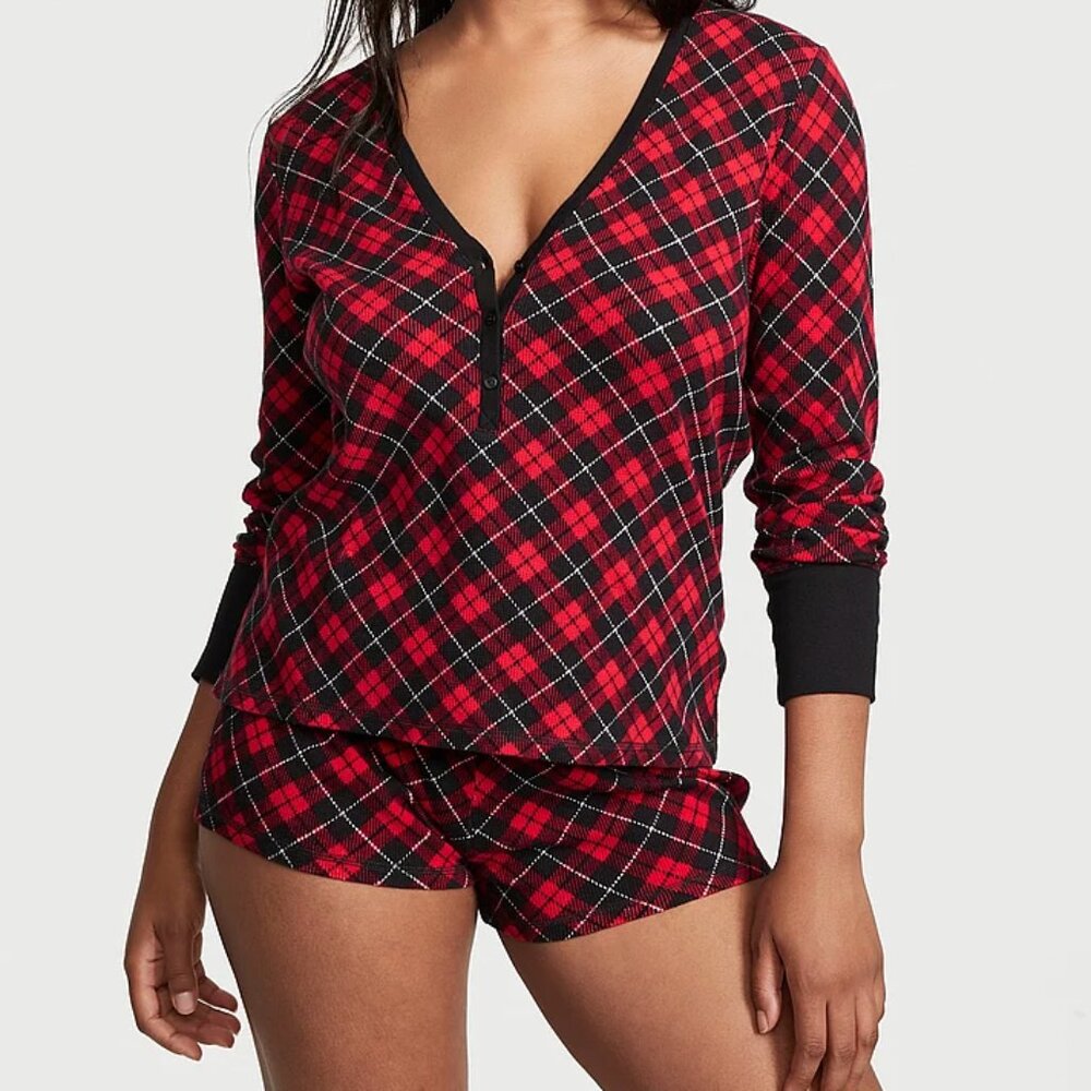 Victoria's Secret (thermal) red & black plaid PJ / pajama set